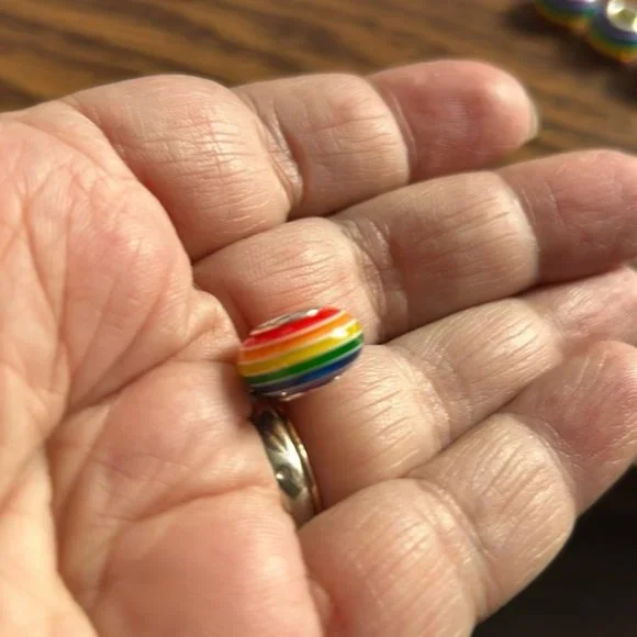 Round Rainbow Glass Big Hole Bead Charm - Picture 1 of 4